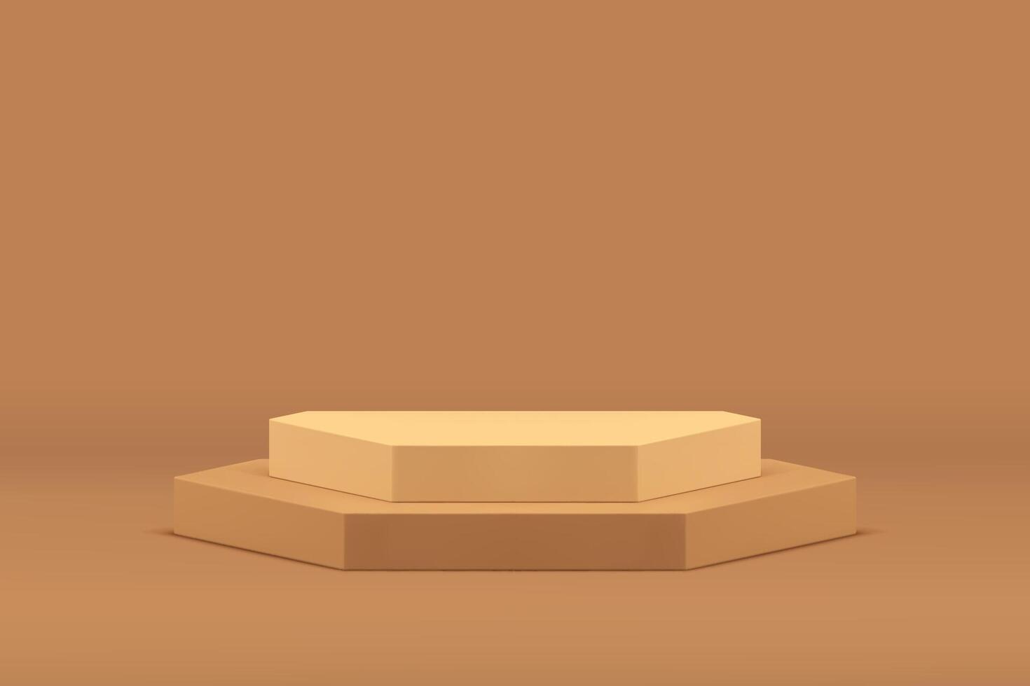Beige 3d hexagonal podium step pedestal mock up for cosmetic product show presentation vector