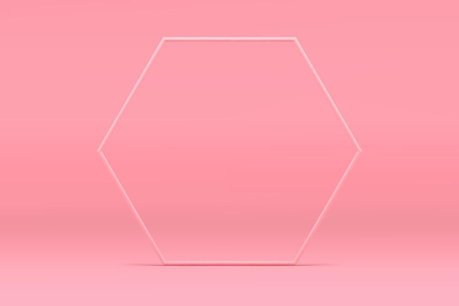 Pink 3d hexagonal frame elegant border mock up for cosmetic product show presentation vector