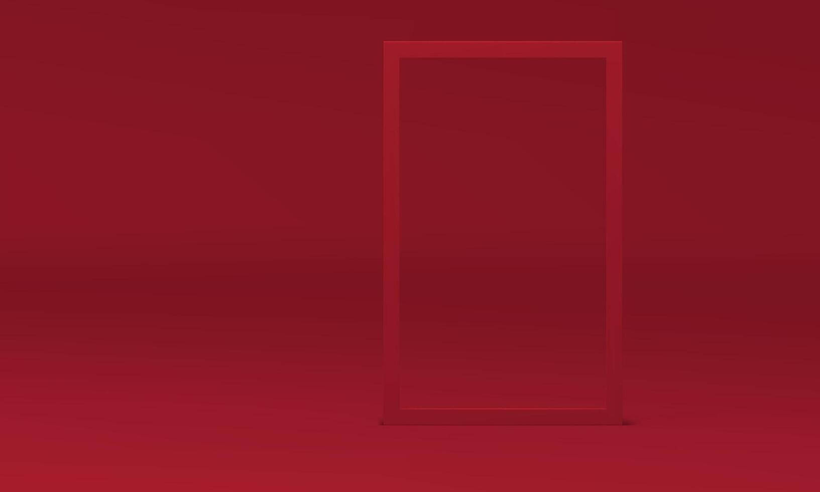 Red fashion 3d frame rectangular decor element geometric shape at studio background vector