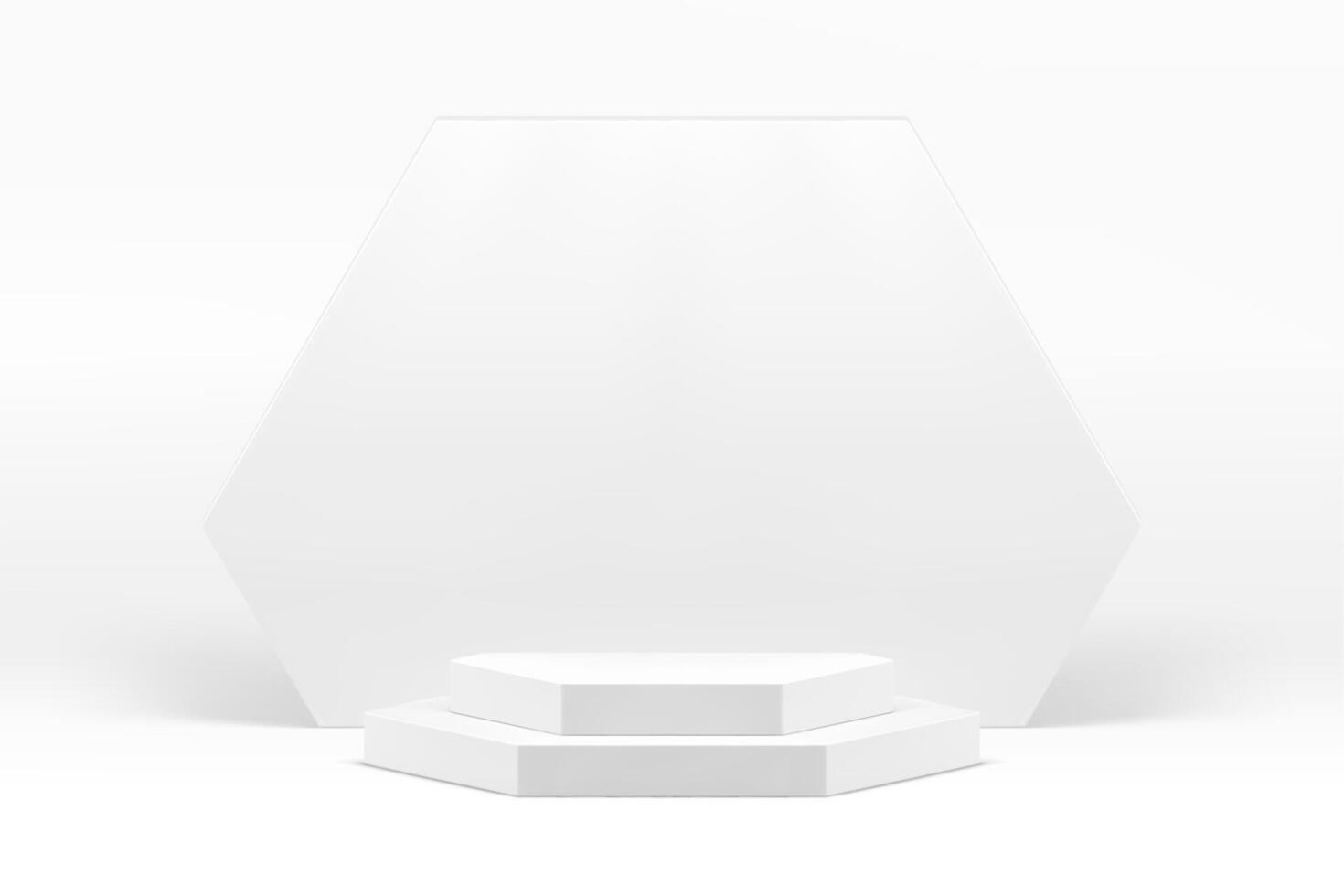 White 3d podium pastel step pedestal with hexagonal wall background realistic vector