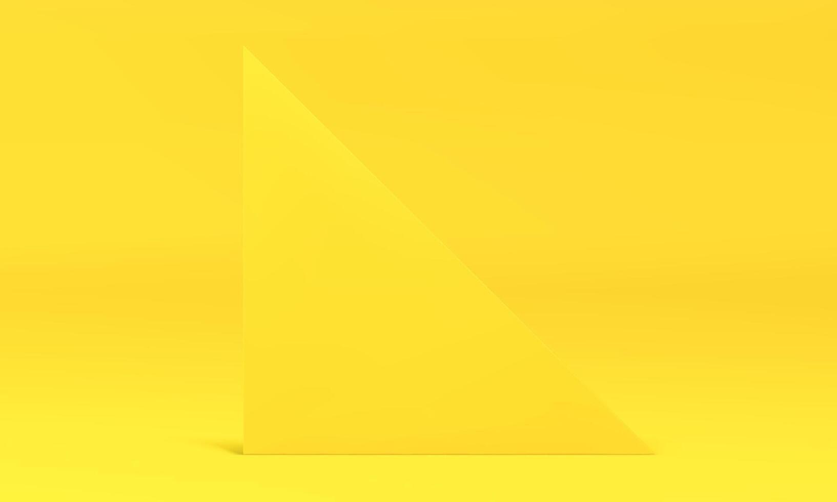 Realistic 3d wall bright yellow triangle geometric shape backdrop with three corners vector