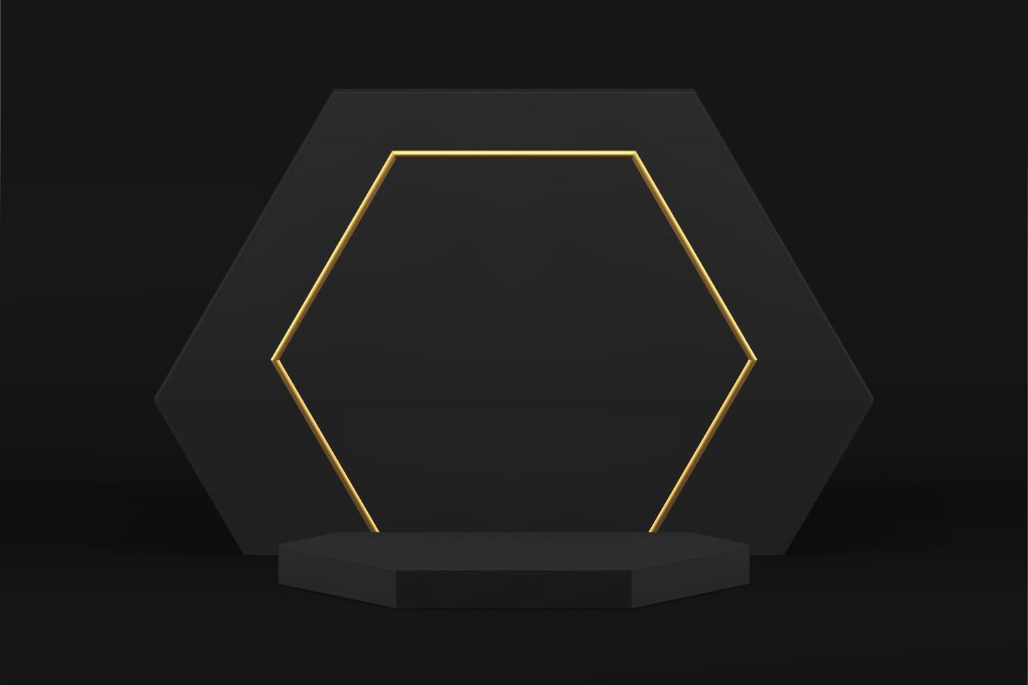 Black 3d luxury podium with hexagonal wall background for male product show illustration vector