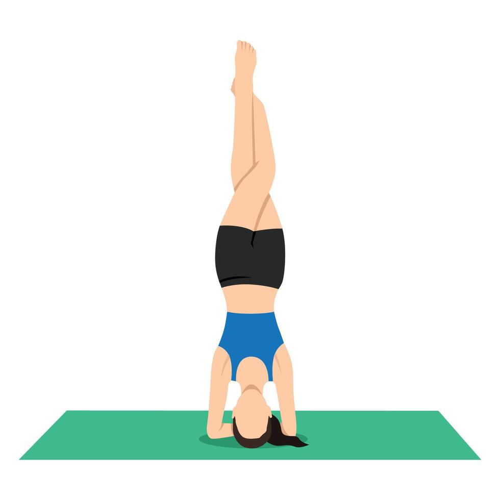 Woman doing Headstand Pose Eagle Legs or Salamba Sirsasana Pada Garudasana. vector