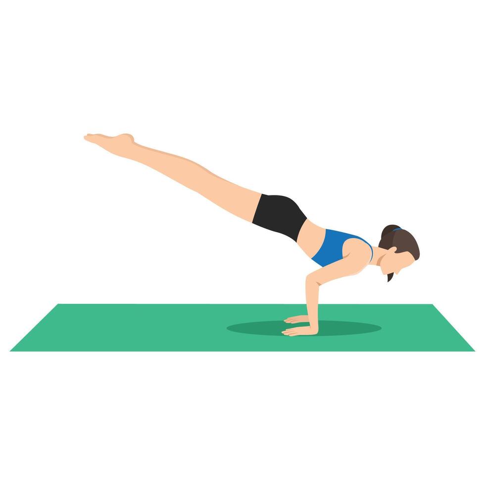 Woman doing Peacock Pose or practice Mayurasana yoga exercise. vector