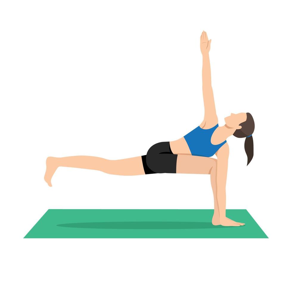 Woman doing Figure Skater Pose or Pada Vakra Trikonasana yoga exercise. vector