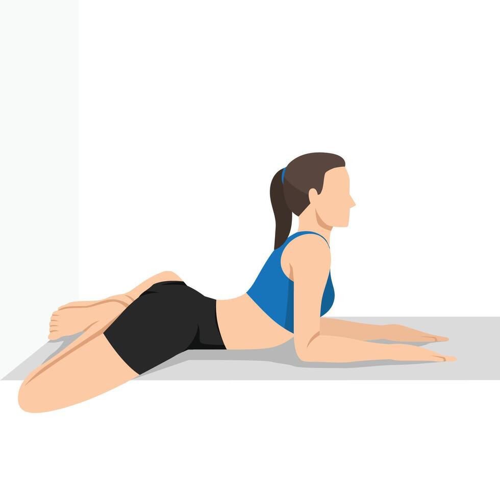 Woman doing Sphinx Pose Bound Angle Legs Wall or Salamba Bhujangasana Pada Baddha Konasana Wall. vector