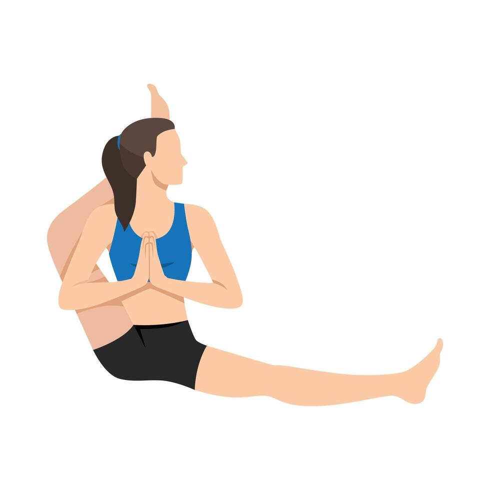 Woman doing Foot Behind the Head Pose or Eka Pada Sirsasana yoga exercise. vector