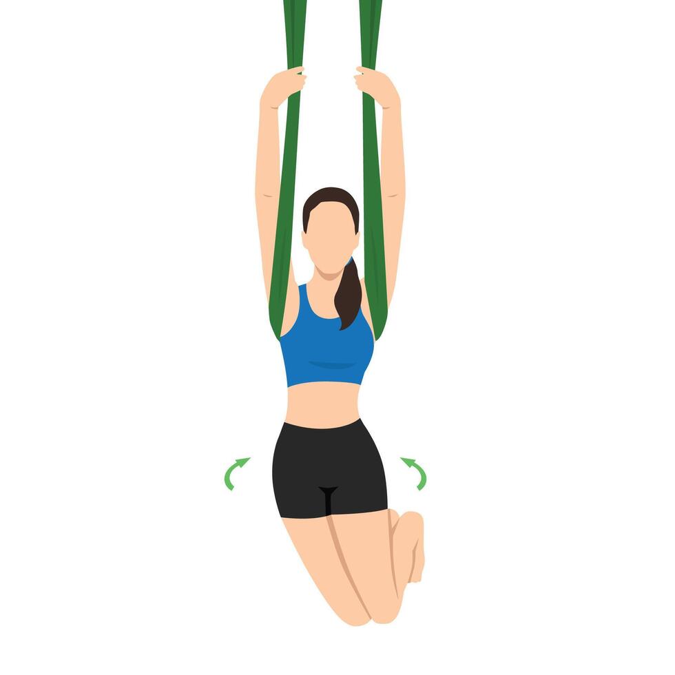 Woman doing Hip Circles Pose Aerial or Hip Circels Pose Aerial yoga exercise. vector