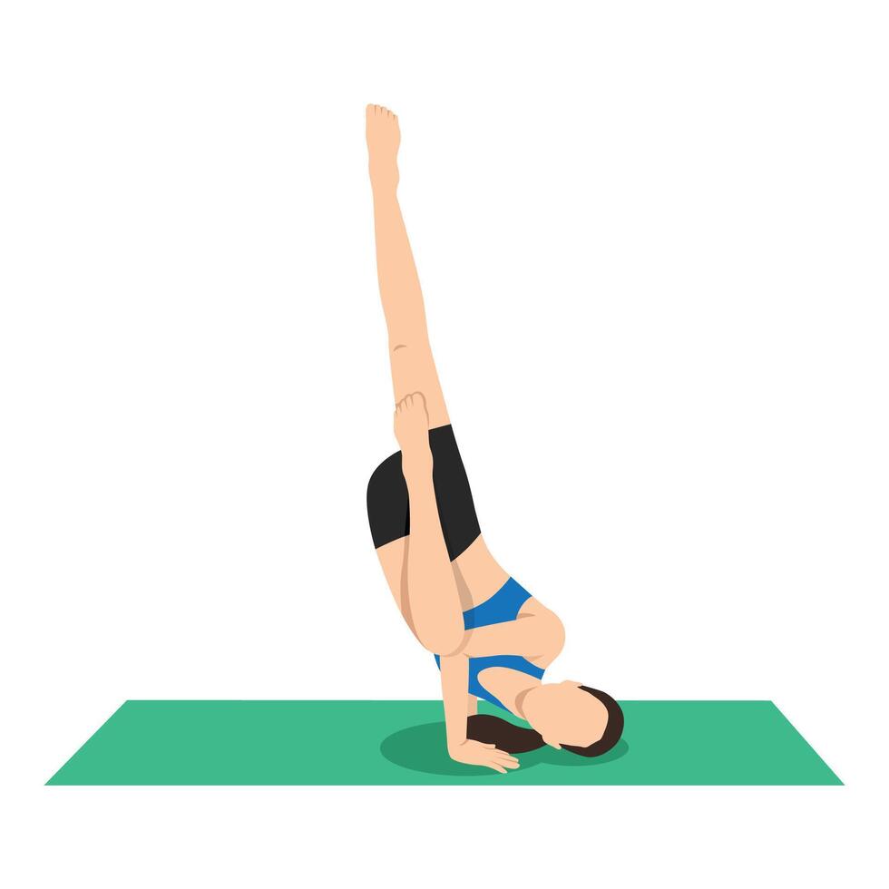Woman doing Fallen Angel Pose or Devaduuta Panna Asana yoga exercise. vector