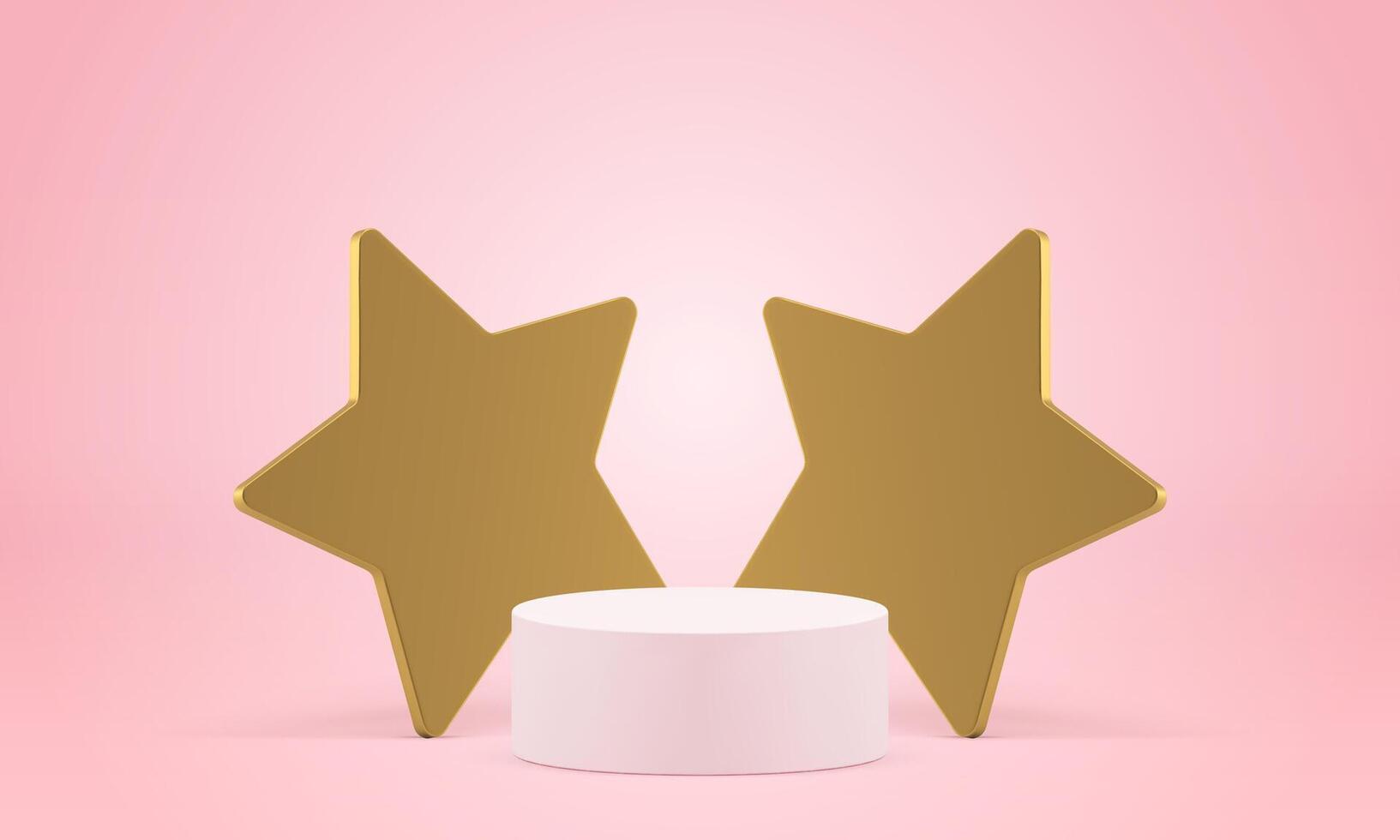 3d cylinder podium elegant pink platform with golden stars wall backdrop realistic vector