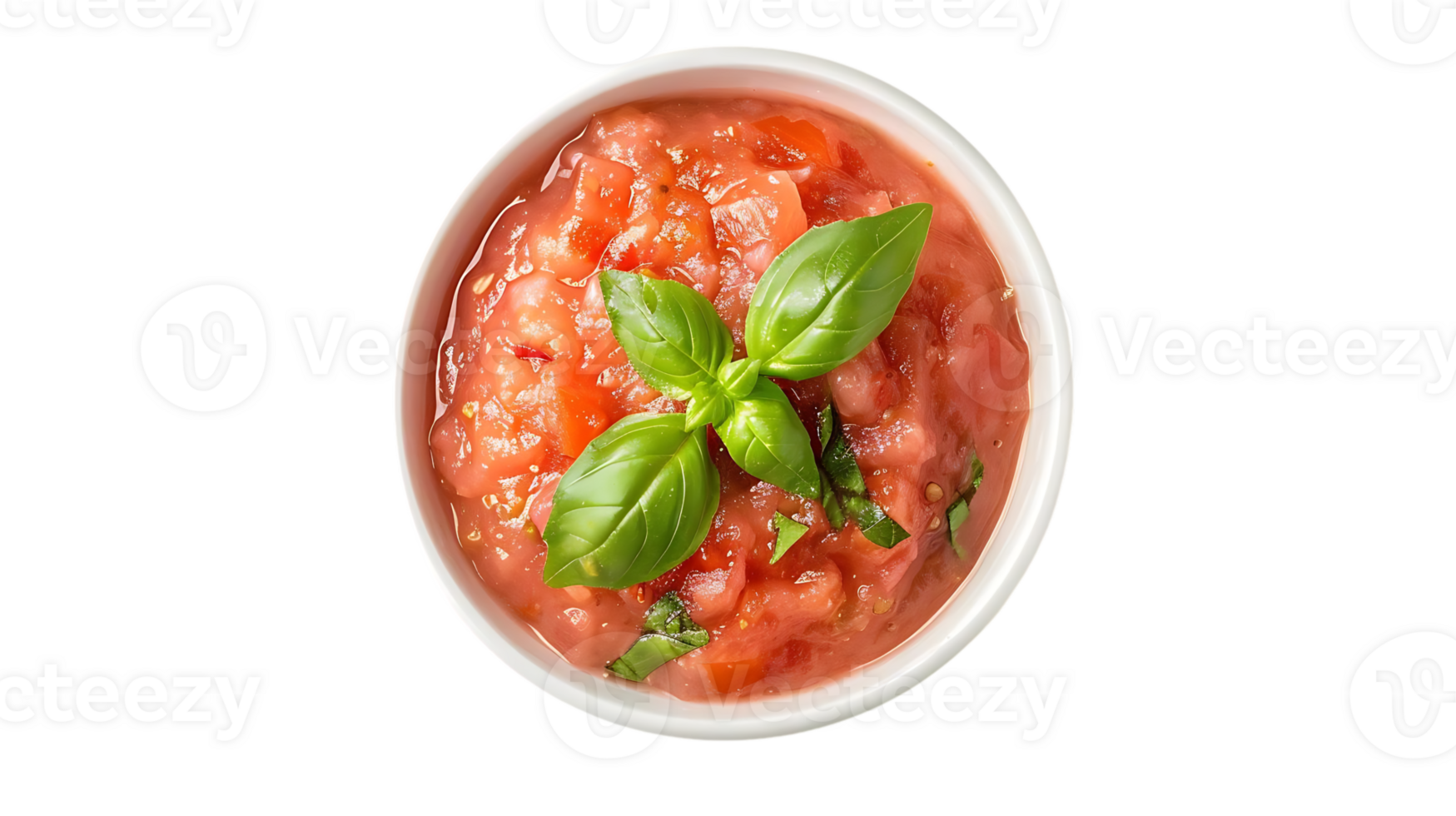 Tomato Salsa in a White Bowl with Basil Leaves - Food Photography png