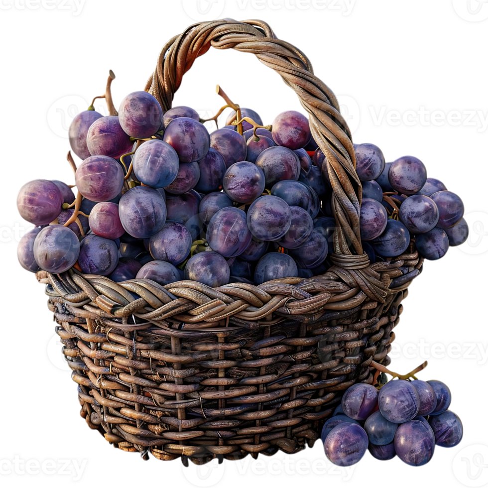Basket of Ripe Purple Grapes 3D Illustration png