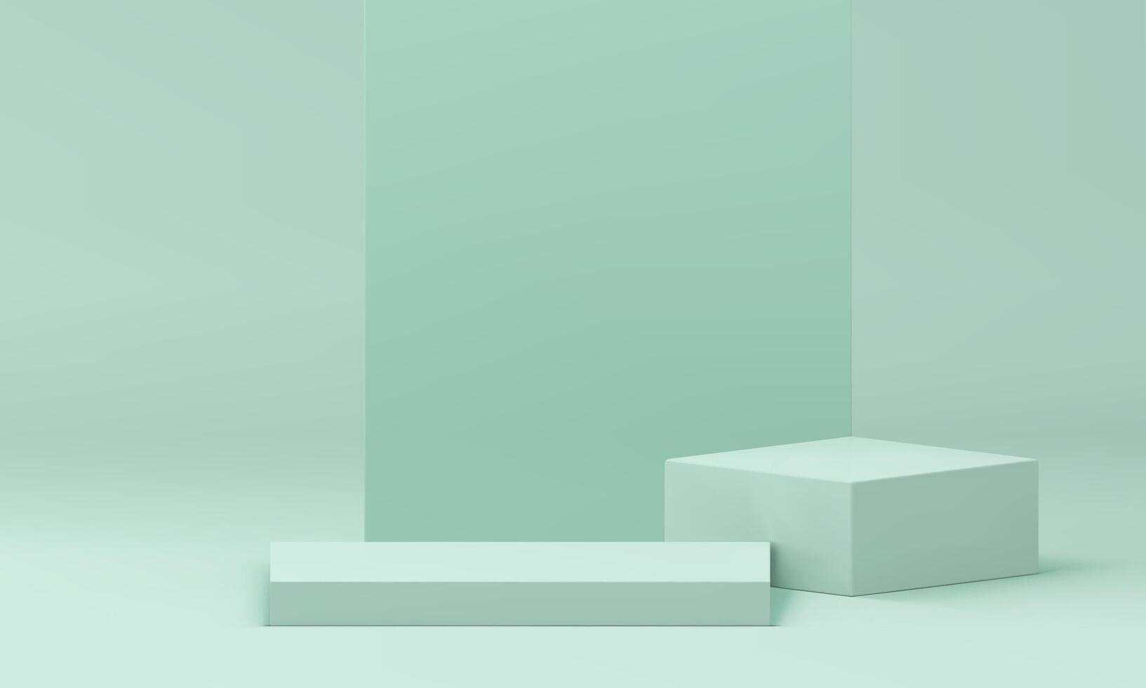 3d podium display squared geometric shape with light green wall backdrop realistic vector