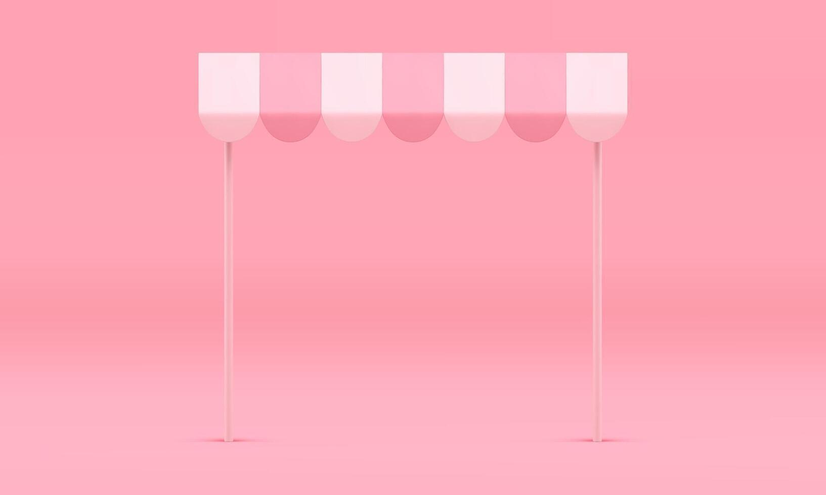3d pink awning tent striped elegant interior decor element feminine product show realistic vector