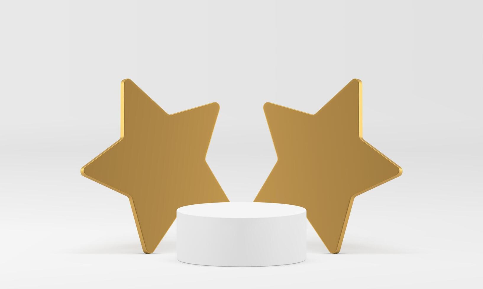 White 3d cylinder pedestal with golden star wall backdrop for luxury product presentation vector