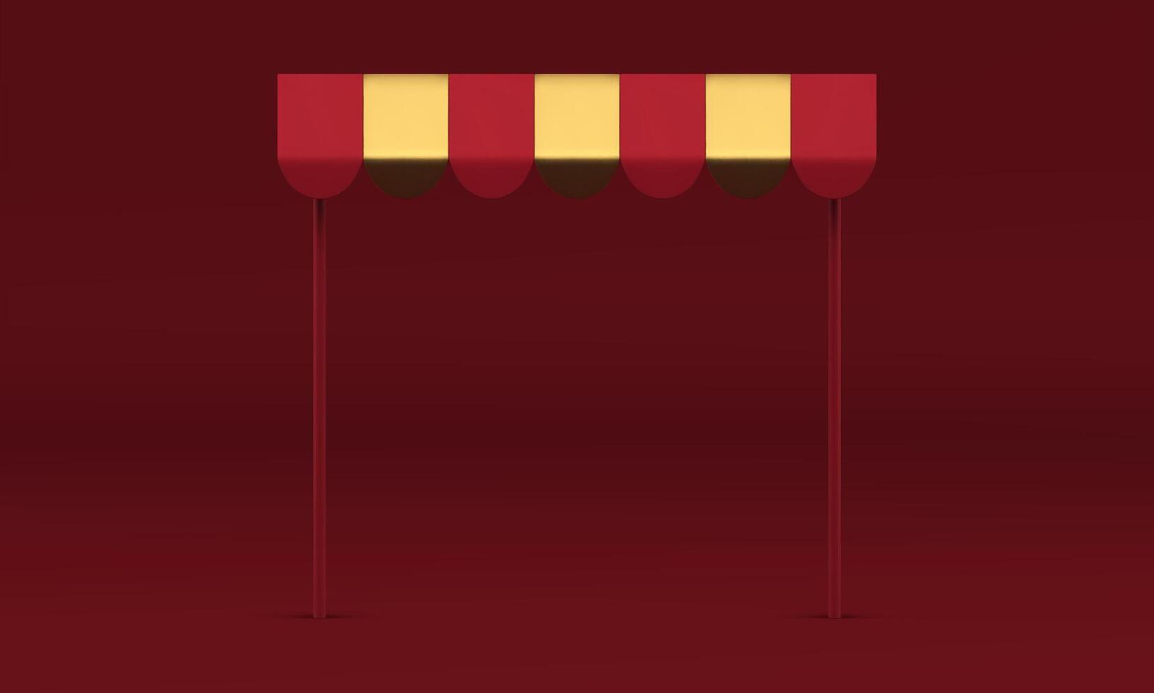 Red 3d canopy striped awning tent fashion product presentation studio background realistic vector