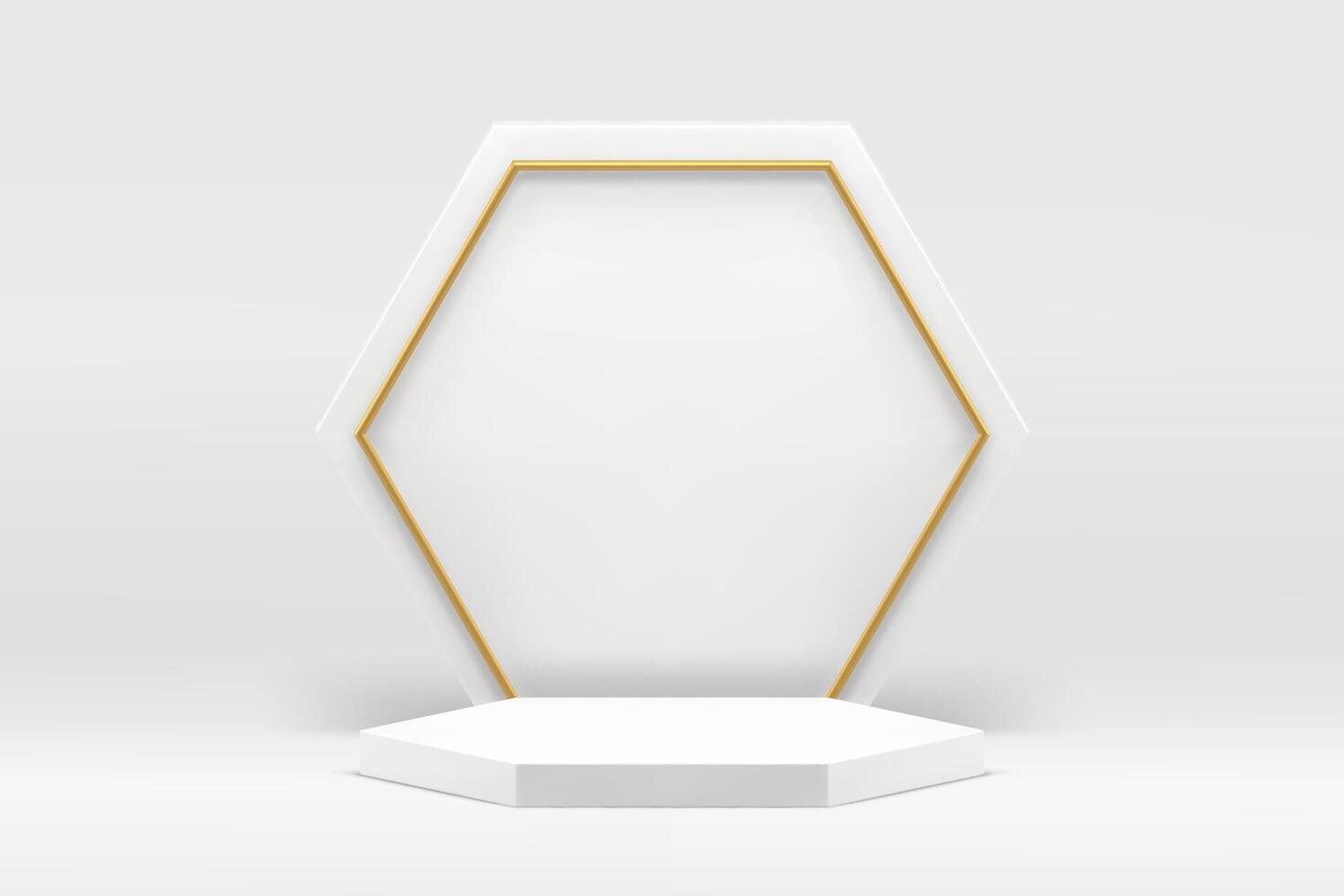 White 3d podium hexagonal luxury pedestal mock up for cosmetic product show presentation vector