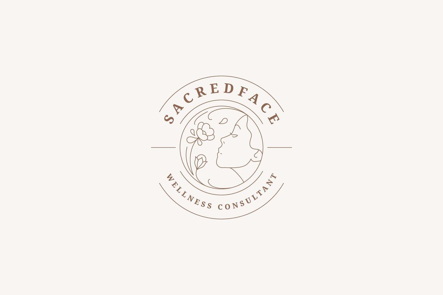 Beautiful woman with wildflower circle line logo design template illustration vector