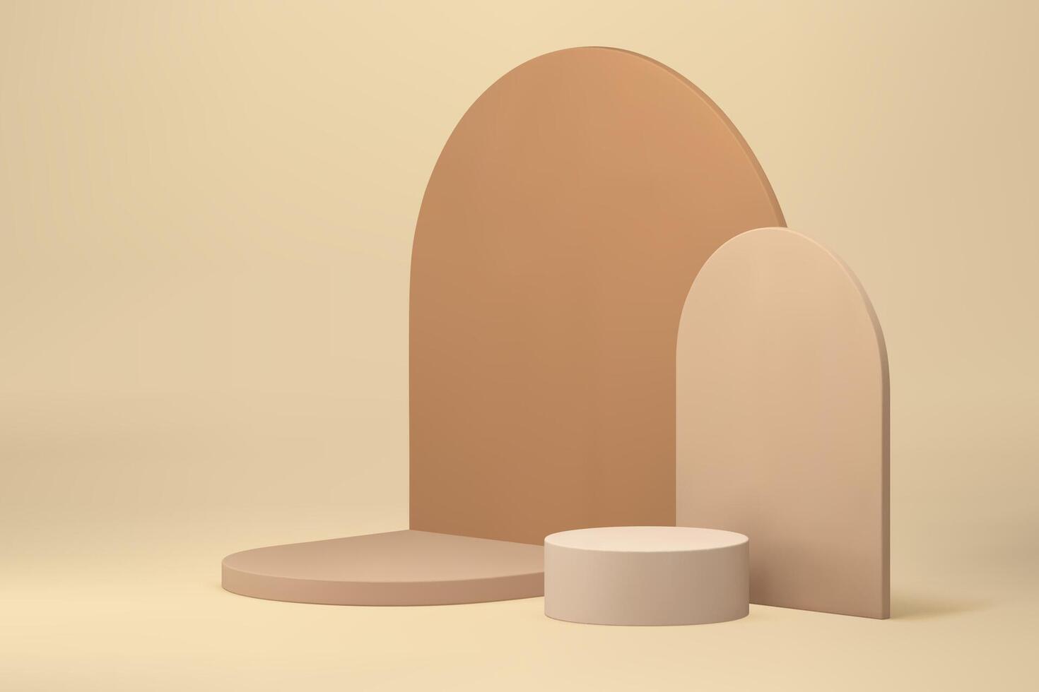 Beige 3d cylinder podium neutral pedestal mock up for cosmetic product show presentation vector