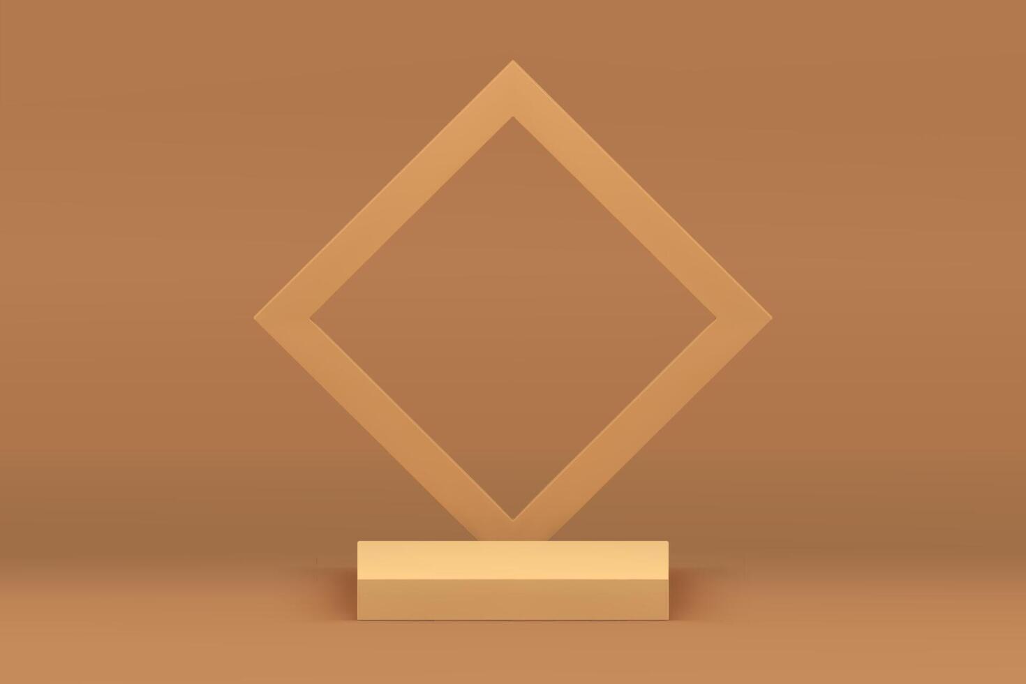 Beige 3d squared podium geometric pedestal with rhombus wall background realistic vector