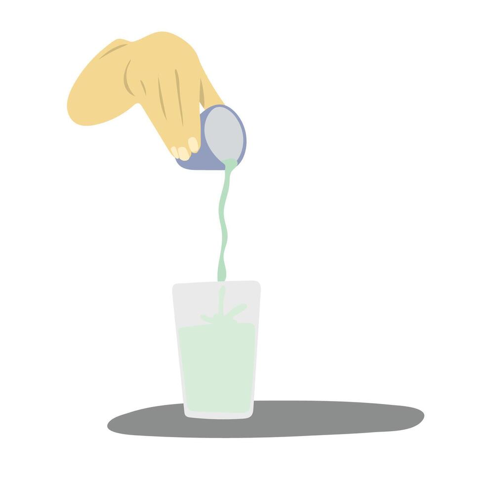 hand holding cup of tea pouring on glass illustration isolated on white background vector
