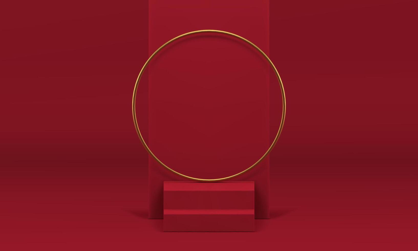 3d podium red staircase with golden ring frame wall backdrop luxury showroom illustration vector