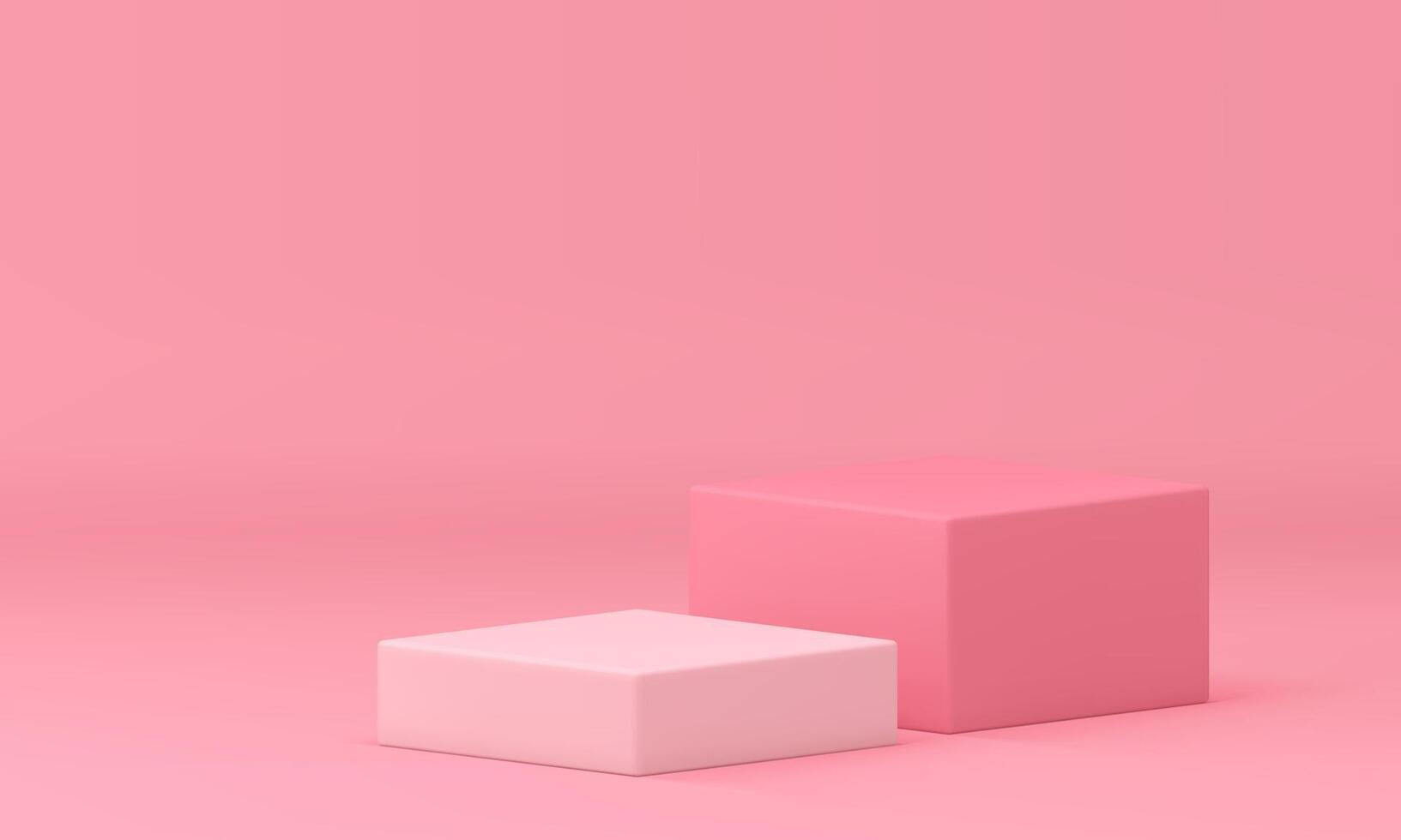 Pink 3d podium cube step stairs showcase mock up for cosmetic product show presentation vector