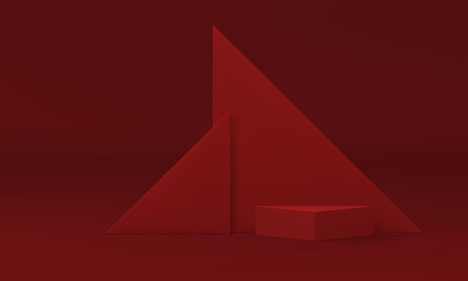 3d podium with red triangle wall background modern empty display realistic illustration vector