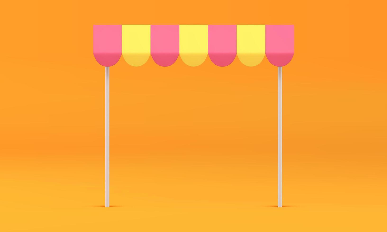 Realistic 3d awning tent advertising display for product show at yellow studio background vector