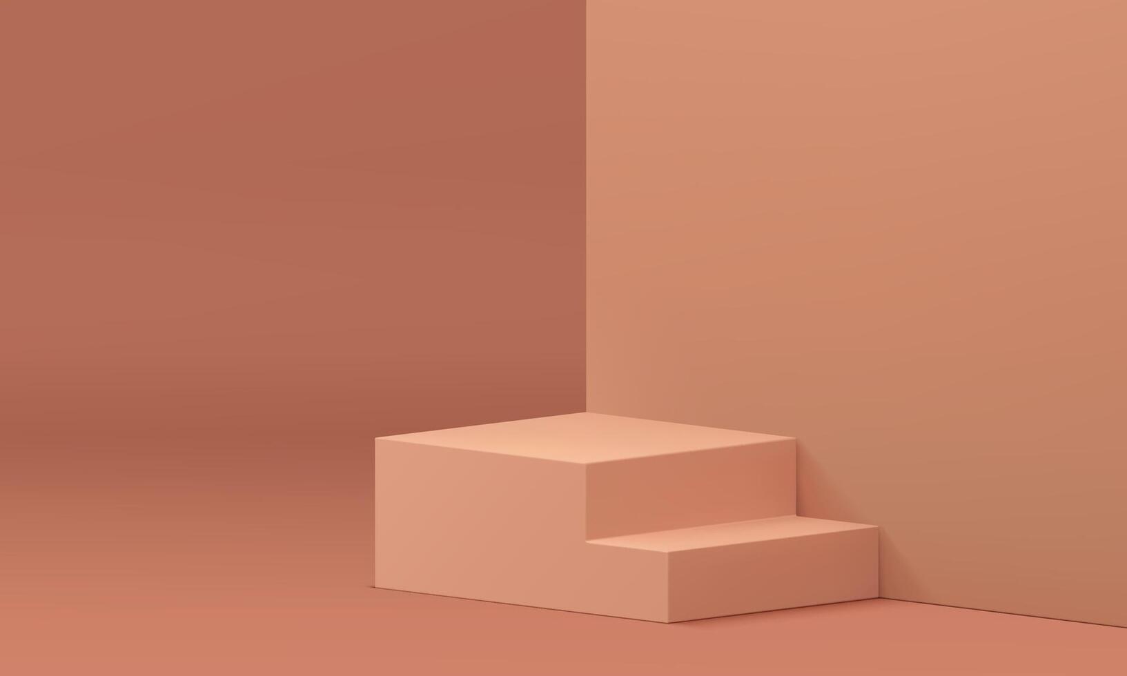 Beige 3d podium staircase with neutral wall backdrop mock up for cosmetic product show vector