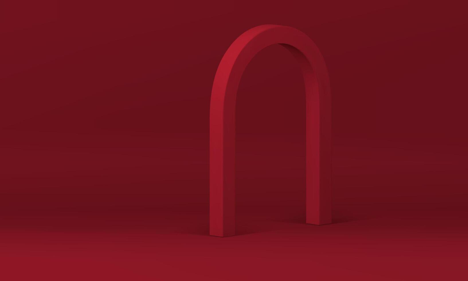 Realistic 3d arch empty advertising showroom red studio background for product show vector