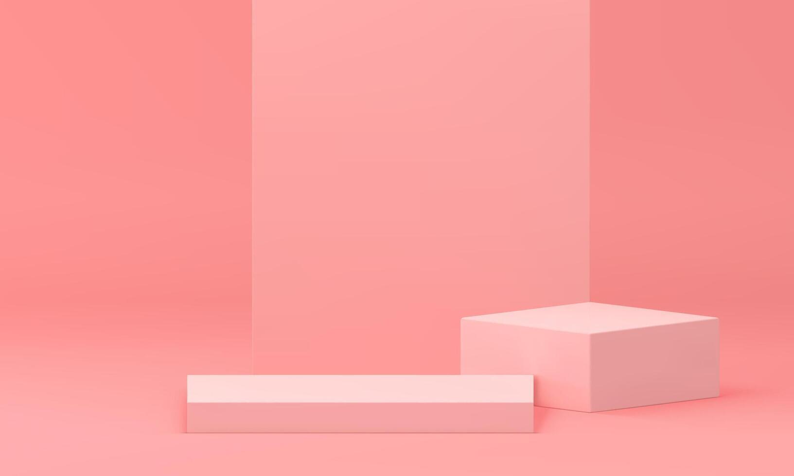 3d squared podium platform with light pink wall backdrop for commercial show realistic vector