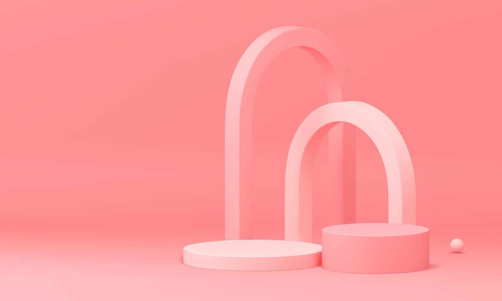 3d pink podium cylinder platform arch backdrop for feminine cosmetic product presentation vector