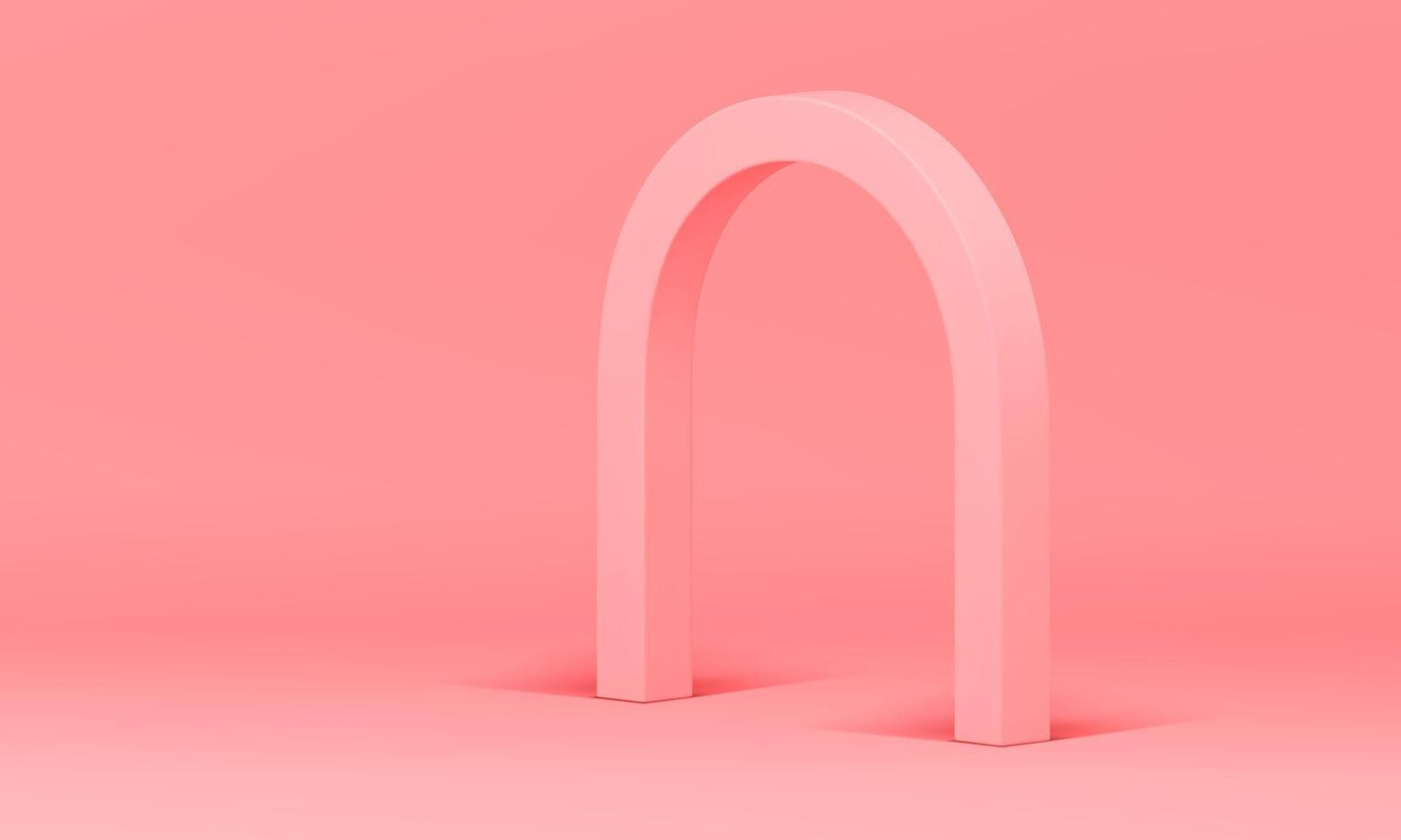 Pink 3d showroom with isometric curved arch for feminine product presentation realistic vector