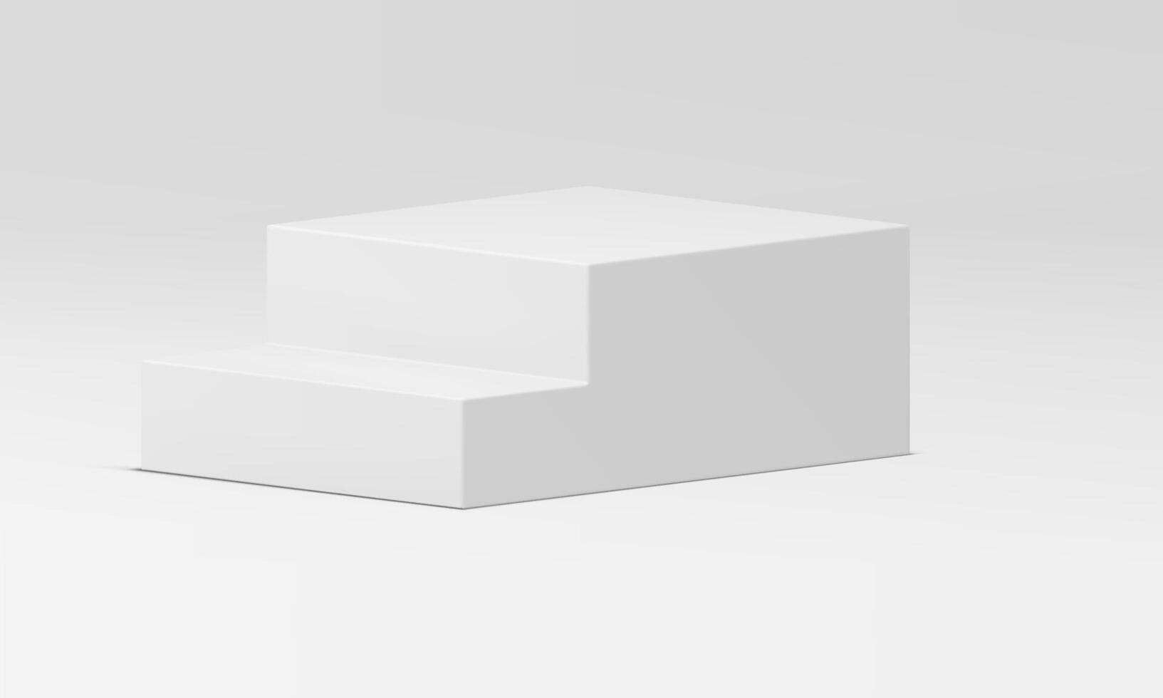 White 3d staircase podium pedestal with steps mock up for cosmetic product show presentation vector