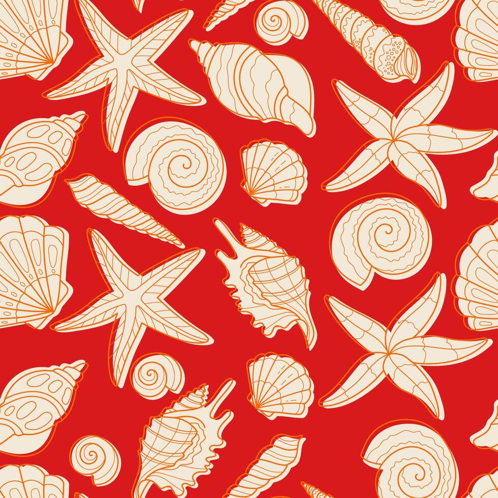 Marine seamless pattern with seashell. Hand-drawn sea shells illustration vector