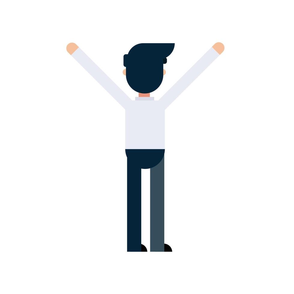 illustration of a male raise hand character. Poses, back. A man in white shirt is standing. Flat design, isolated on white background. vector