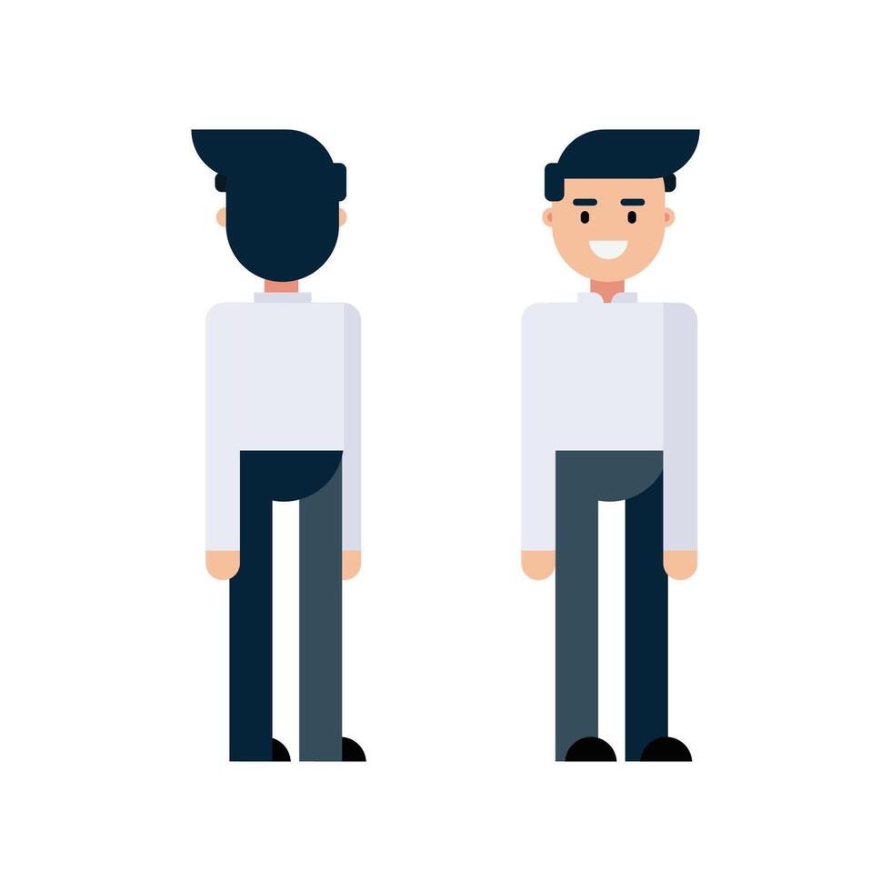 illustration of a male character. Poses front, back. A man in a white shirt is standing. Flat design, isolated on white background. vector