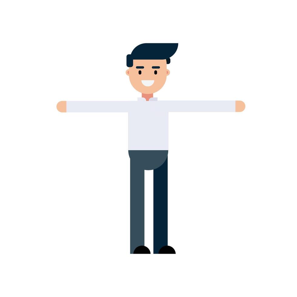 A man in white shirt is standing. Flat design, isolated on white background. vector