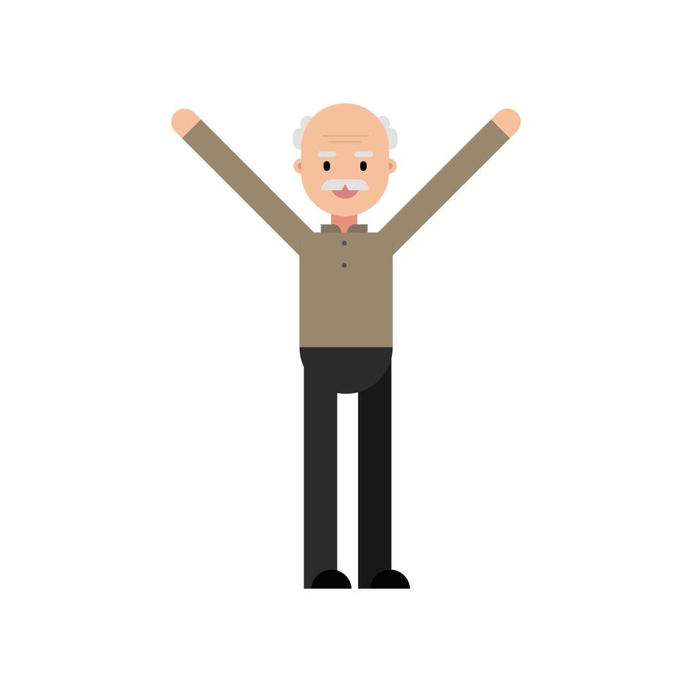 Old man standing and raise hand. Flat design, isolated on white background. vector