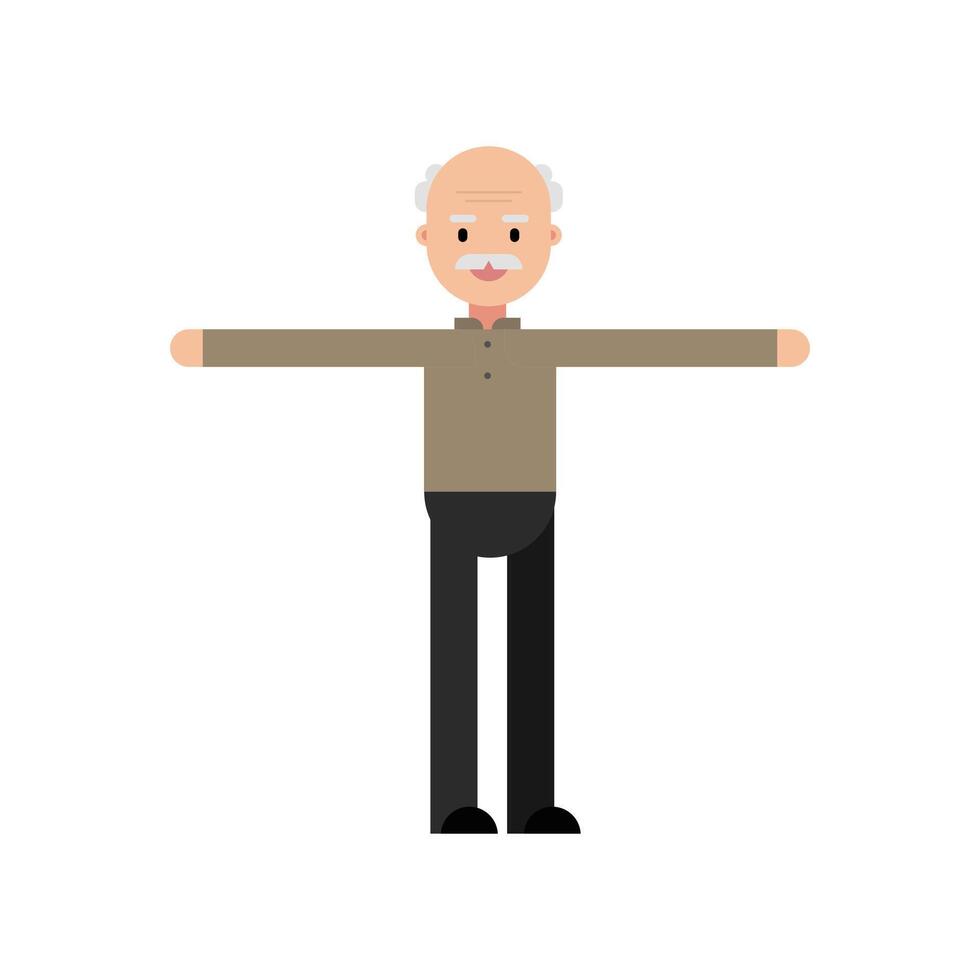 Old man standing and stretched out hands. Flat design, isolated on white background. vector