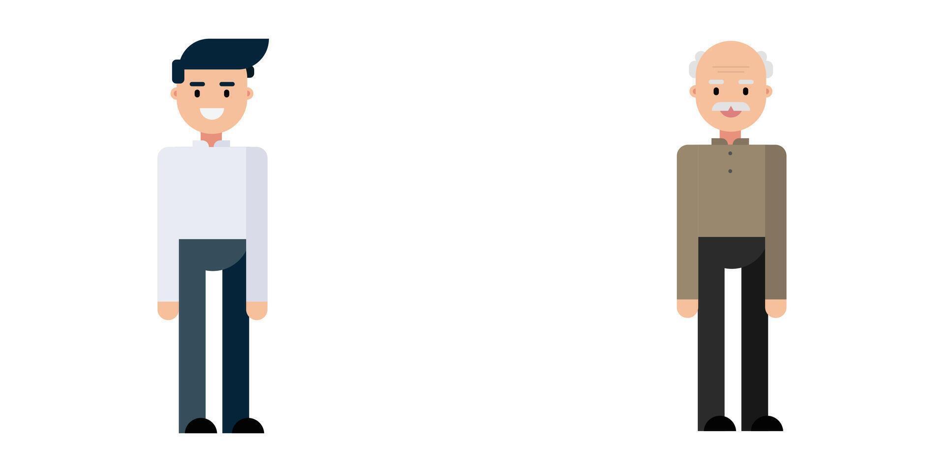 A man and old man happy smiling. Flat design, isolated on white background. vector