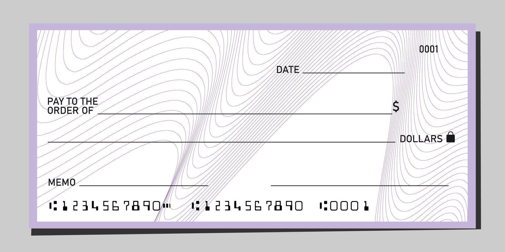Blank bank cheque paper template mockup with wave line pattern design. vector