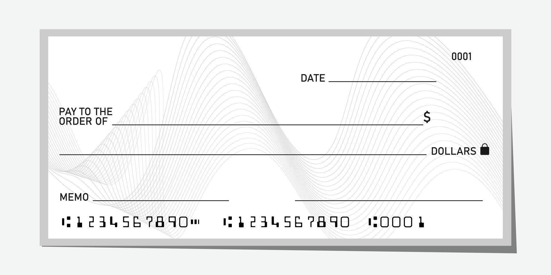 Blank bank check, checkbook cheque template with white guilloche, mockup. vector