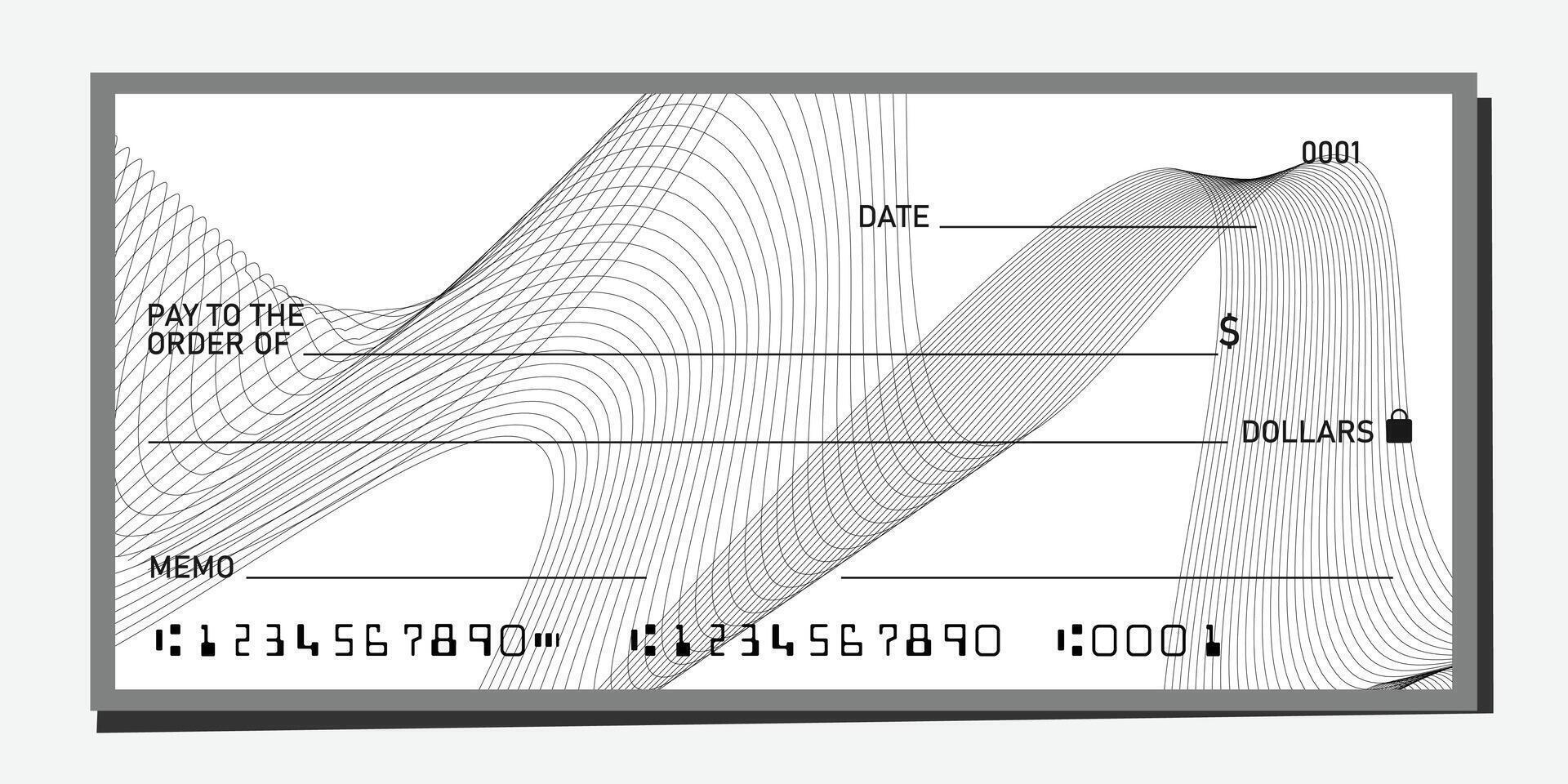 White bank cheque, check paper template with wavy pattern design . vector