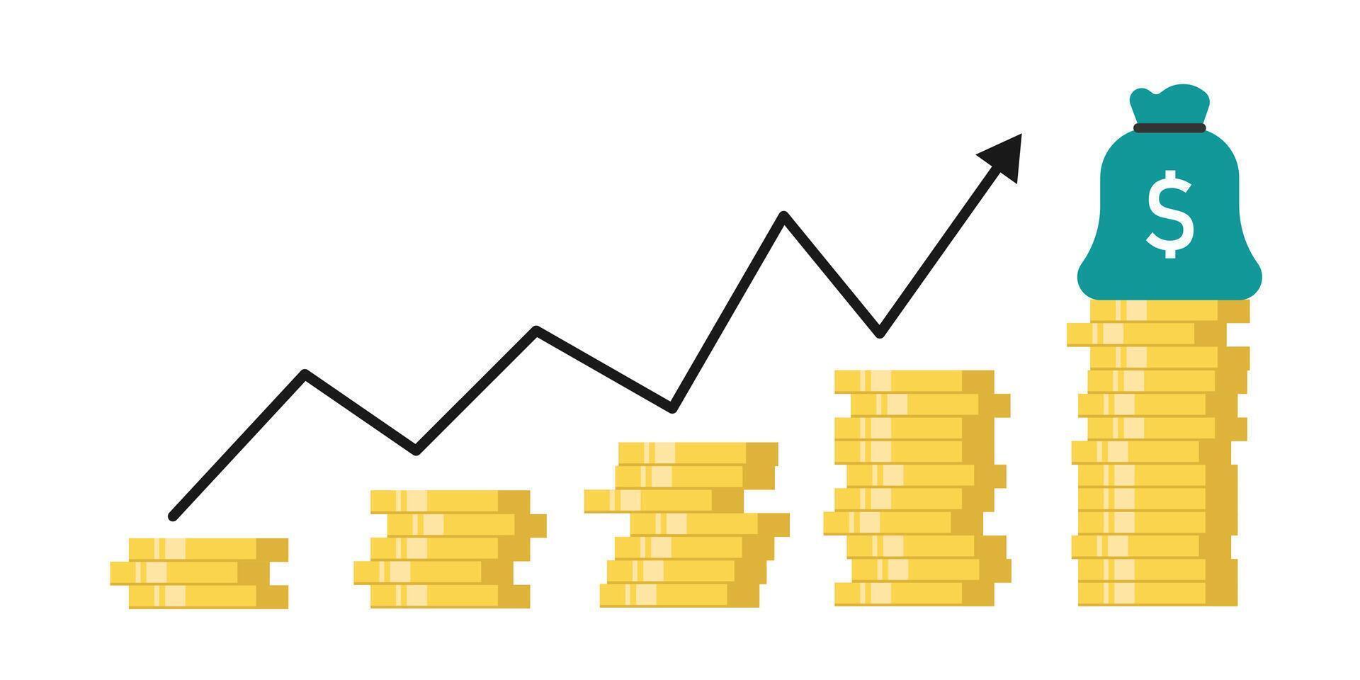 Concept of investment income and growth dollar coins stacks. illustration vector