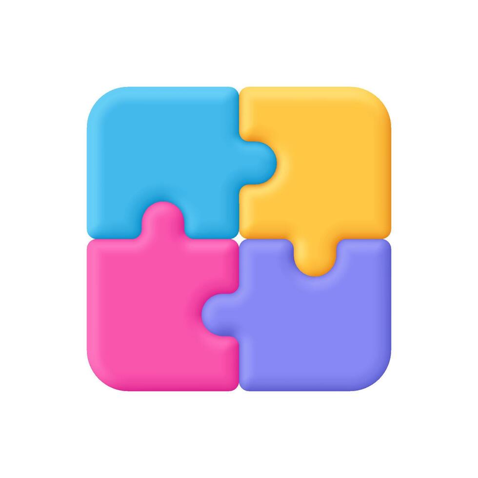 Puzzle pieces, jigsaw. Business solutions, teamwork, logic and game concept. 3d icon. Cartoon minimal style. vector