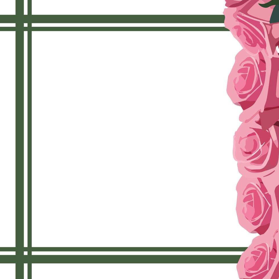 green sqare frame. template with space for text with pink roses vector