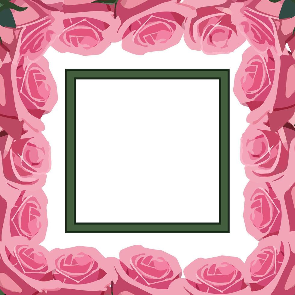 square green frame. flower border template with space for text with pink roses vector