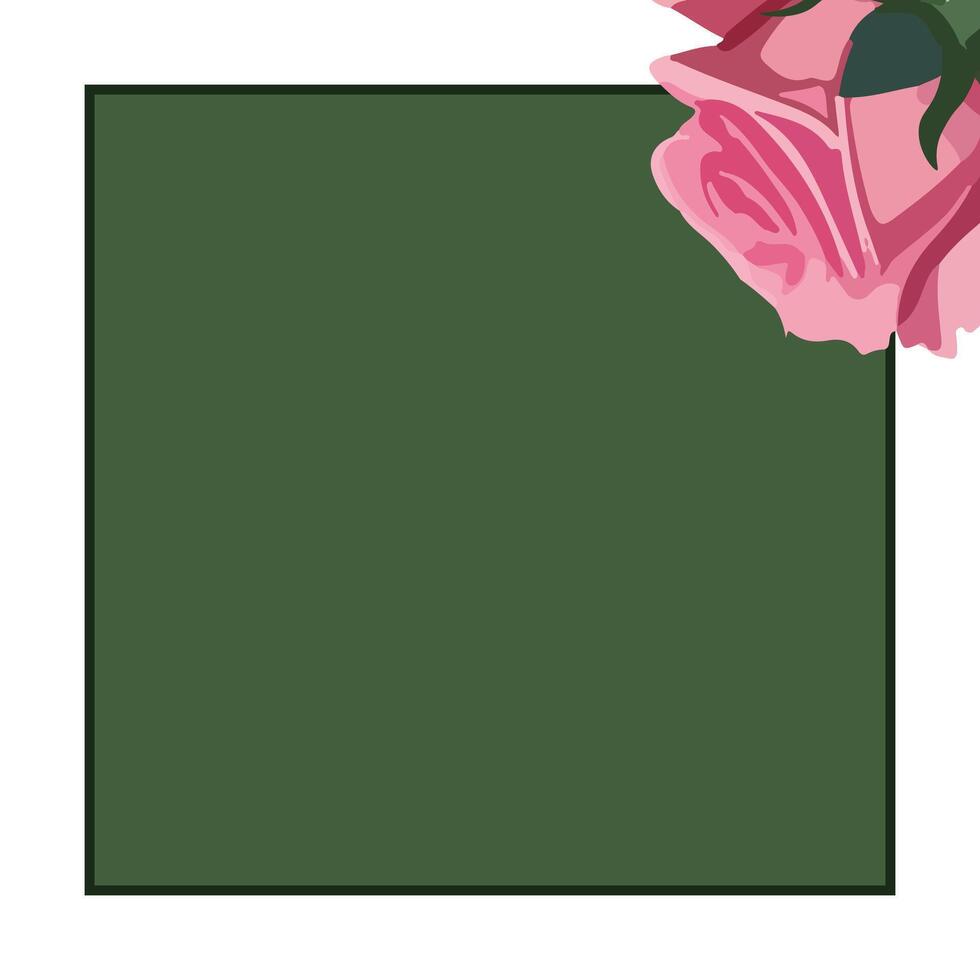 square green space for text. angular flower template with one pink rose vector